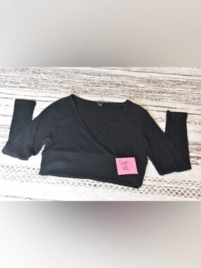 wild fable Black Ribbed Wrap Crop Top